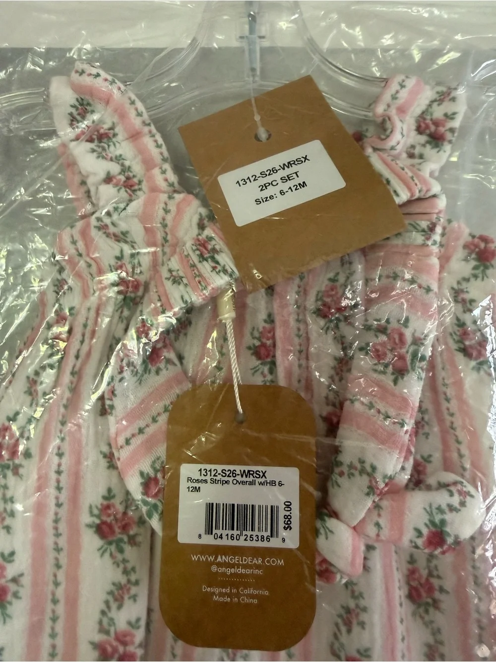 Angel Dear Pink Floral Stripe Baby Romper with Bow Headband